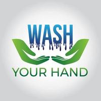 azul e verde moderno lave o logotipo de saúde da mão vetor