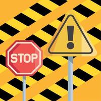 Parada de construção e sinais de advertência vetor