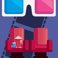 cadeiras de cinema e óculos 3d vetor