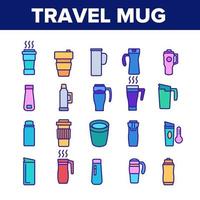 conjunto de ícones de coleção de bebidas quentes de caneca de viagem vetor