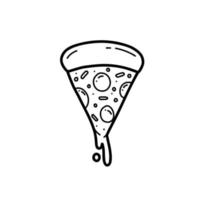 fatia de pizza com desenho de contorno de queijo derretido ilustração desenhada à mão vetor