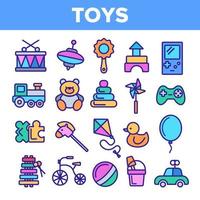 conjunto de ícones finos de vetor linear de brinquedos para crianças