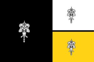 espada e flores vetor preto e branco