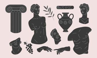 conjunto de esculturas gregas antigas em estilo desenhado à mão. ilustração vetorial. vetor