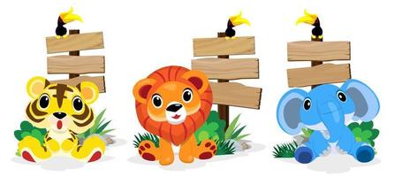 animais fofos no zoológico, cartazes e banner no design de zoológicos para banner, layout, relatório anual, web, panfleto, folheto, anúncio. vetor