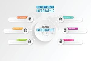 círculo infográfico de negócios forma seis opção, processo ou etapa para apresentação. pode ser usado para apresentações, layout de fluxo de trabalho, banners e web design. conceito de negócio com 6 opções, etapas, peças. vetor
