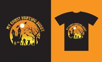 meu projeto de t-shirt de halloween do amigo de caça ao fantasma. vetor
