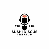 design de logotipo de disco de podcast de sushi mic premium vetor