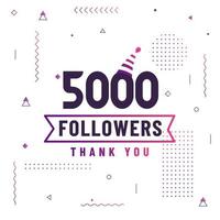 obrigado 5000 seguidores, 5k seguidores celebração design colorido moderno.