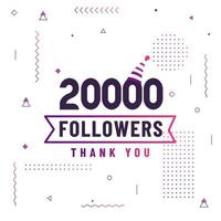 obrigado 20000 seguidores, 20k seguidores celebração design colorido moderno. vetor