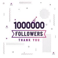 obrigado 1000000 seguidores, 1 milhão de seguidores celebração design colorido moderno. vetor