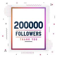 obrigado 200000 seguidores, 200k seguidores celebração design colorido moderno. vetor