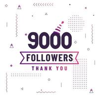 obrigado 9000 seguidores, 9k seguidores celebração design colorido moderno. vetor