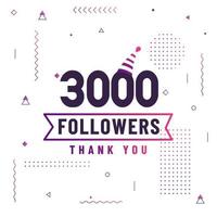 obrigado 3000 seguidores, 3k seguidores celebração design colorido moderno.