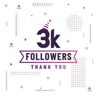 obrigado 3k seguidores, 3000 seguidores celebração design colorido moderno. vetor