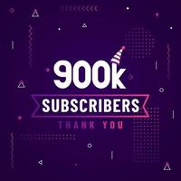 obrigado 900k assinantes, 900.000 assinantes celebração design colorido moderno. vetor