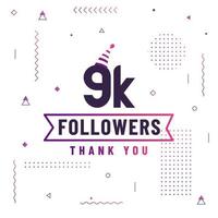 obrigado 9k seguidores, 9000 seguidores celebração design colorido moderno. vetor