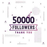obrigado 50000 seguidores, 50k seguidores celebração design colorido moderno. vetor