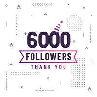 obrigado 6000 seguidores, 6k seguidores celebração design colorido moderno.