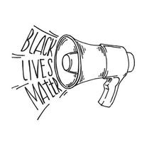 ilustração vetorial em estilo doodle. megafone e inscrição vida negra importam. símbolo da luta pelos direitos civis, direitos dos negros, sem racismo. vetor