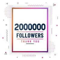 obrigado 2000000 seguidores, 2m seguidores celebração design colorido moderno. vetor