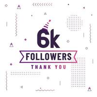 obrigado 6k seguidores, 6000 seguidores celebração design colorido moderno. vetor