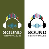 vetor de ícone de logotipo de onda sonora de música, alto-falante e fone de ouvido