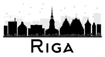 silhueta preto e branco do horizonte da cidade de riga. vetor