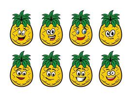 ícone de vetor de coleção de personagens de abacaxi dos desenhos animados
