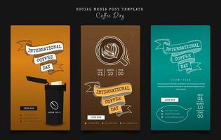 conjunto de modelo de postagem de mídia social com design de letras de café para campanha internacional do dia do café vetor