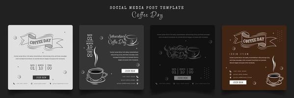conjunto de modelo de postagem de mídia social para o dia internacional do café com design de arte de linha de café vetor