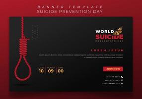 design de modelo de banner preto com ilustração de corda vermelha para design de dia de prevenção de suicídio vetor