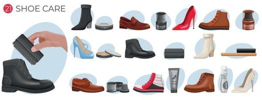 conjunto de composição de cuidados com sapatos