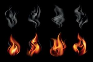 conjunto de ícones coloridos de fumaça de fogo realista vetor