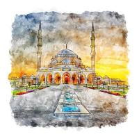 mesquita de sharjah, emirados, esboço em aquarela, ilustração desenhada à mão vetor