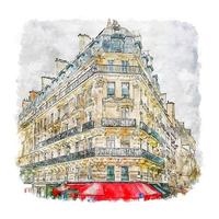 esplanada saint paris esboço em aquarela ilustração desenhada à mão vetor