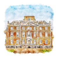 wimpole hall esboço aquarela georgiano ilustração desenhada à mão vetor