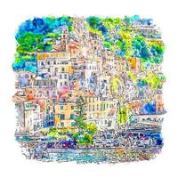 amalfi itália esboço em aquarela ilustração desenhada à mão vetor