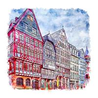 frankfurt alemanha esboço em aquarela ilustração desenhada à mão vetor