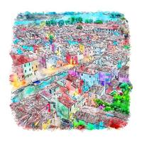 burano veneto itália esboço em aquarela ilustração desenhada à mão vetor