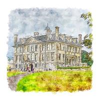 Kingston Lacy Castle Itália esboço em aquarela ilustração desenhada à mão vetor