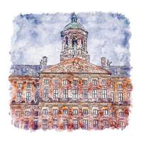 arquitetura amsterdã países baixos aquarela esboço mão desenhada ilustração vetor