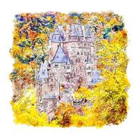 burg eltz castelo desenho em aquarela ilustração desenhada à mão vetor