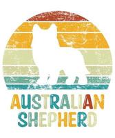 engraçado pastor australiano vintage retro pôr do sol silhueta presentes amante de cães proprietário de cães camiseta essencial vetor