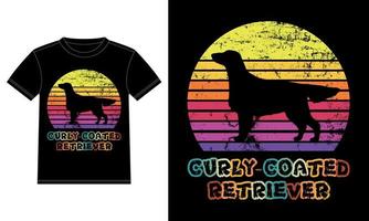 engraçado curly revestido retriever vintage retro pôr do sol silhueta presentes amante de cães proprietário de cães camiseta essencial vetor