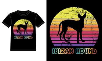 engraçado ibizan hound retro vintage sunset t-shirt modelo de design, placa de ibizan hound, adesivo de janela de carro, vagem, capa, fundo branco isolado, presente de silhueta para o amante de ibizan hound vetor