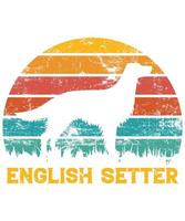 engraçado setter inglês vintage retro pôr do sol silhueta presentes amante de cães proprietário de cães camiseta essencial vetor