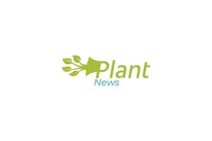 logotipo de notícias da planta com uma combinação de letra p, planta e megafone para qualquer negócio. vetor