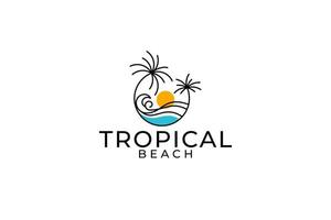 logotipo de praia tropical com cena de praia em estilo de linha para qualquer negócio, especialmente para turismo, praia, resort, viagens, etc. vetor