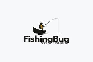 logotipo de inseto de pesca com um inseto fofo pescando em um barco. vetor